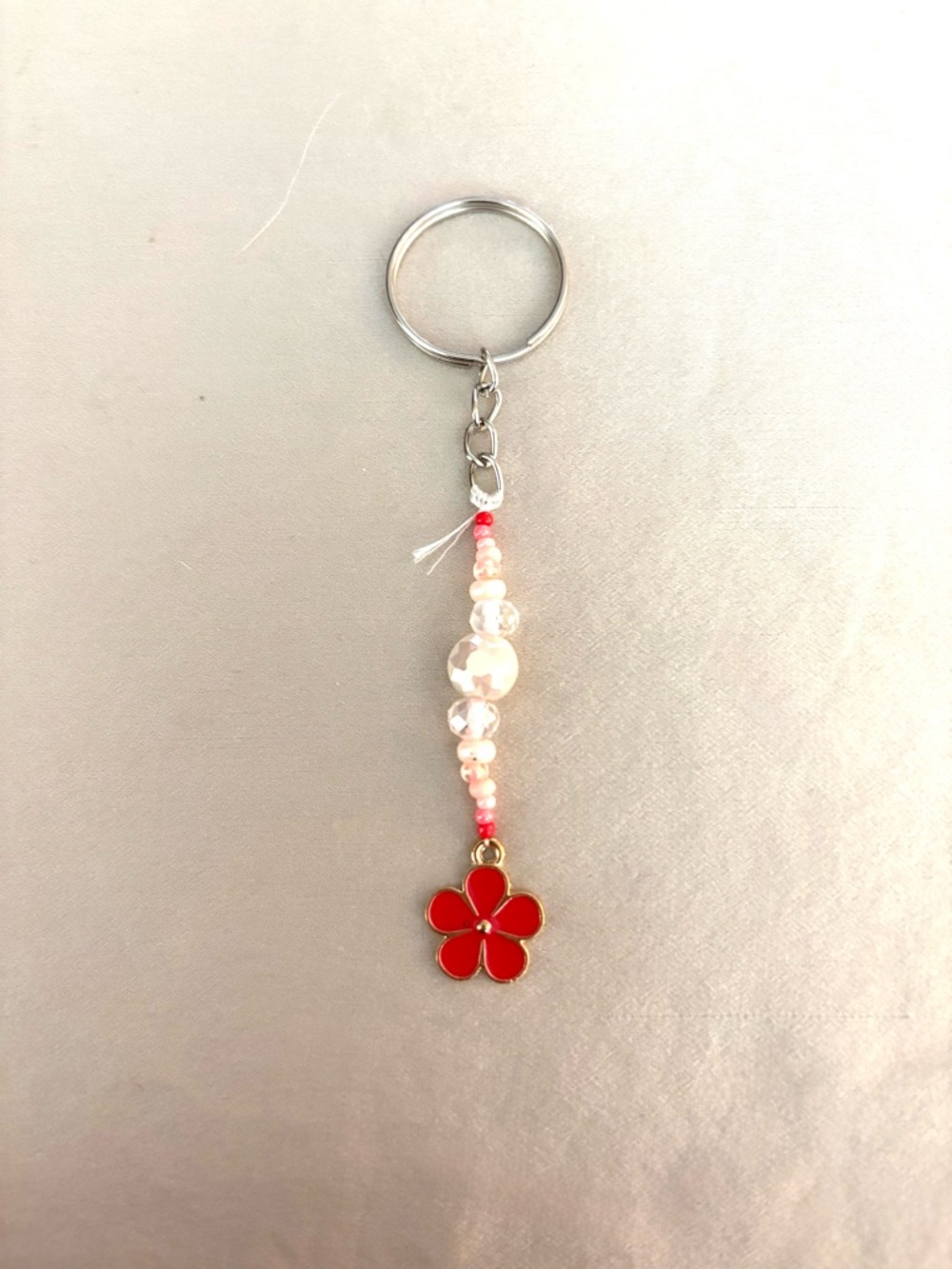 Handmade Red Flower Beaded Keychain - Women Accessories. New.